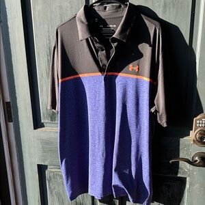 Under Armour Men's Black and Blue Polo with Orange Accent